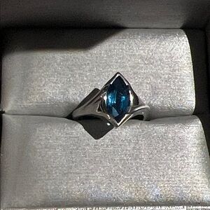 Custom Women's Ring with London Blue Topaz Stone and 10k white gold Band